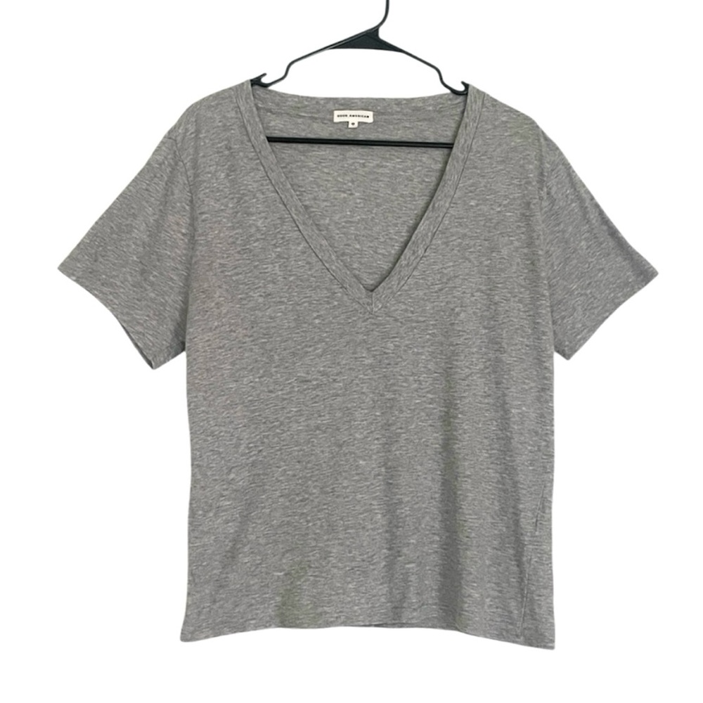 Good American Heather Grey V Neck Cotton Tee